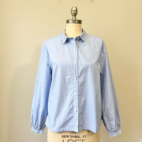 EVERLANE The Organic Cotton Prep Shirt Puff-Sleeve in Baby Blue - Picture 1 of 11